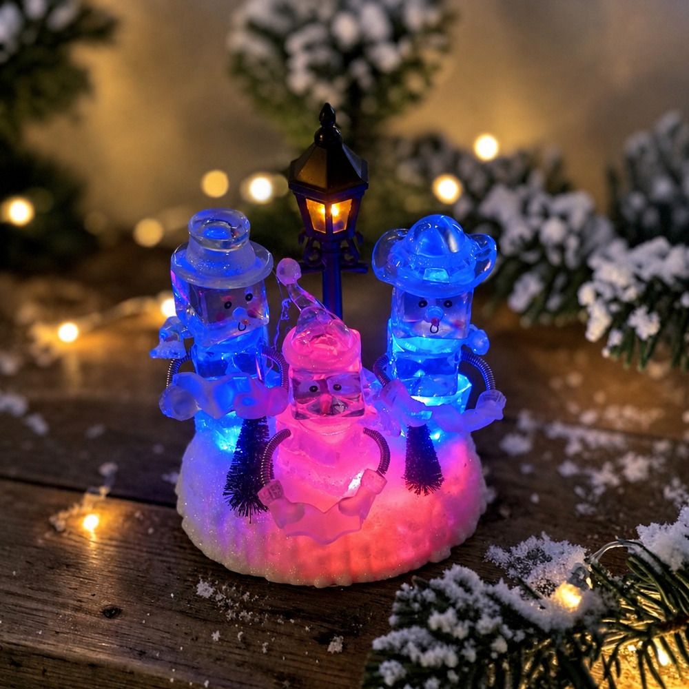 Vintage JCPenney 2007 Lighted Acrylic Snowman Family Lamppost Christmas Decor